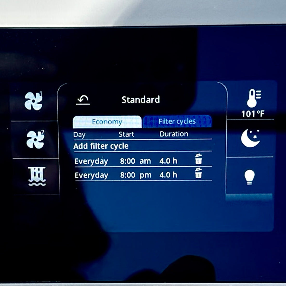 Setting filter cycle schedule on spa controls